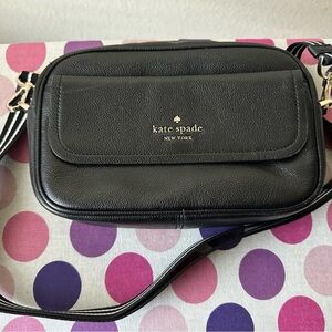 kate spade Black Leather Crossbody Camera Bag with Front Flap